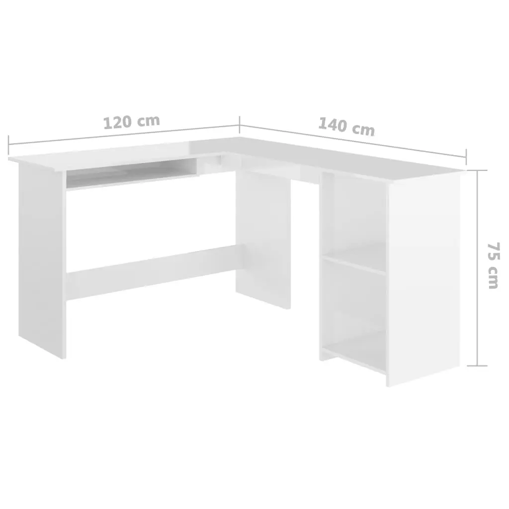 vidaXL L-Shaped Corner Desk High Gloss White 120x140x75 cm Chipboard