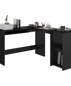 vidaXL L-Shaped Corner Desk High Gloss Black 120x140x75 cm Chipboard