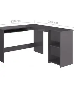 vidaXL L-Shaped Corner Desk High Gloss Grey 120x140x75 cm Chipboard