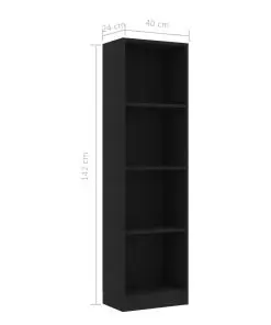 vidaXL 4-Tier Book Cabinet Black 40x24x142 cm Chipboard