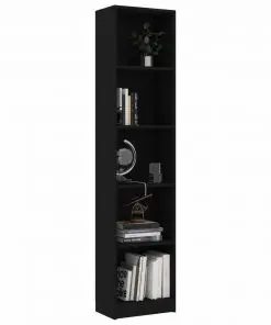 vidaXL 5-Tier Book Cabinet Black 40x24x175 cm Chipboard