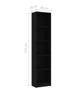 vidaXL 5-Tier Book Cabinet Black 40x24x175 cm Chipboard