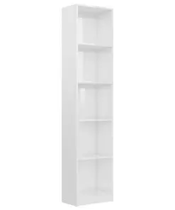vidaXL 5-Tier Book Cabinet High Gloss White 40x24x175 cm Chipboard