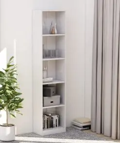 vidaXL 5-Tier Book Cabinet High Gloss White 40x24x175 cm Chipboard