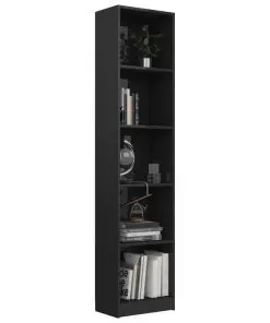 vidaXL 5-Tier Book Cabinet High Gloss Black 40x24x175 cm Chipboard