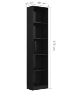 vidaXL 5-Tier Book Cabinet High Gloss Black 40x24x175 cm Chipboard