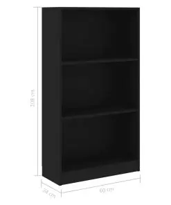 vidaXL 3-Tier Book Cabinet Black 60x24x108 cm Chipboard