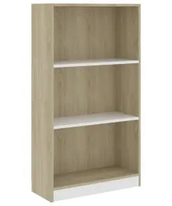 vidaXL 3-Tier Book Cabinet White and Sonoma Oak 60x24x108 cm Chipboard