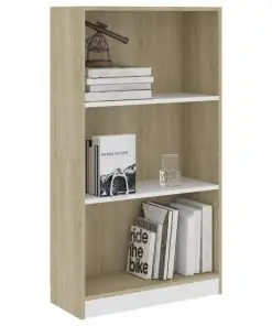vidaXL 3-Tier Book Cabinet White and Sonoma Oak 60x24x108 cm Chipboard