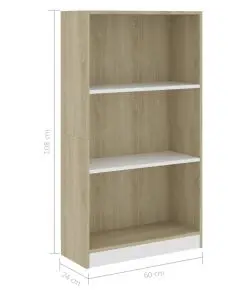 vidaXL 3-Tier Book Cabinet White and Sonoma Oak 60x24x108 cm Chipboard