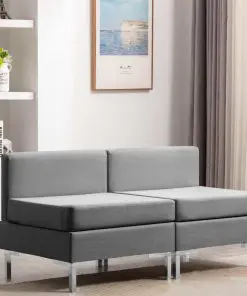 vidaXL Sectional Middle Sofas 2 pcs with Cushions Fabric Light Grey