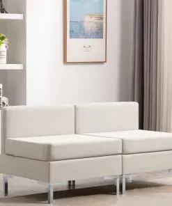 vidaXL Sectional Middle Sofas 2 pcs with Cushions Fabric Cream