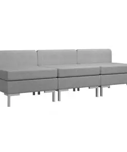 vidaXL Sectional Middle Sofas 3 pcs with Cushions Fabric Light Grey