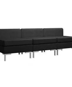 vidaXL Sectional Middle Sofas 3 pcs with Cushions Fabric Black
