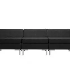 vidaXL Sectional Middle Sofas 3 pcs with Cushions Fabric Black
