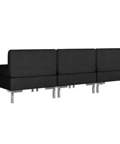 vidaXL Sectional Middle Sofas 3 pcs with Cushions Fabric Black