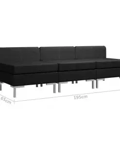 vidaXL Sectional Middle Sofas 3 pcs with Cushions Fabric Black
