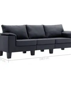vidaXL 3-Seater Sofa Dark Grey Fabric