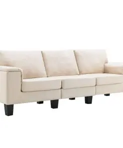 vidaXL 3-Seater Sofa Cream Fabric