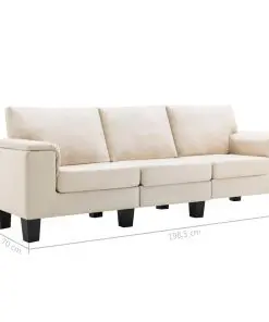 vidaXL 3-Seater Sofa Cream Fabric