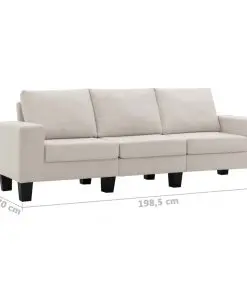 vidaXL 3-Seater Sofa Cream Fabric