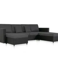 vidaXL 4-Seater Pull-out Sofa Bed Faux Leather Black