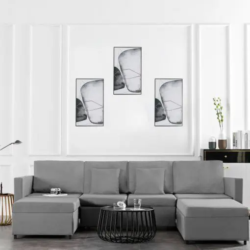 vidaXL 4-Seater Pull-out Sofa Bed Fabric Light Grey