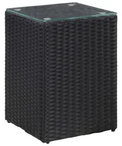 vidaXL Side Table with Glass Top Black 35x35x52 cm Poly Rattan