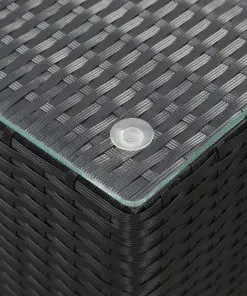 vidaXL Side Table with Glass Top Black 35x35x52 cm Poly Rattan