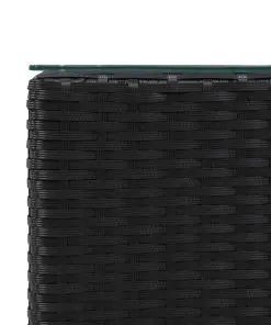 vidaXL Side Table with Glass Top Black 35x35x52 cm Poly Rattan