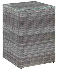 vidaXL Side Table with Glass Top Grey 35x35x52 cm Poly Rattan
