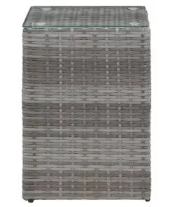 vidaXL Side Table with Glass Top Grey 35x35x52 cm Poly Rattan