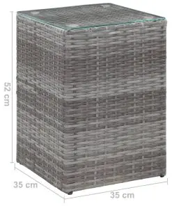 vidaXL Side Table with Glass Top Grey 35x35x52 cm Poly Rattan