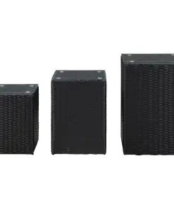 vidaXL Side Tables 3 pcs with Glass Top Black Poly Rattan