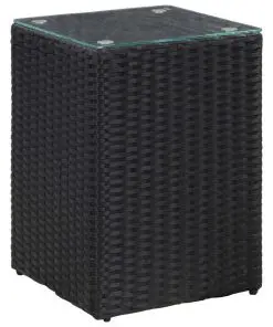 vidaXL Side Tables 3 pcs with Glass Top Black Poly Rattan