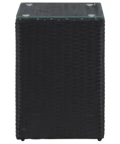 vidaXL Side Tables 3 pcs with Glass Top Black Poly Rattan