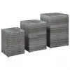 vidaXL Side Tables 3 pcs with Glass Top Grey Poly Rattan