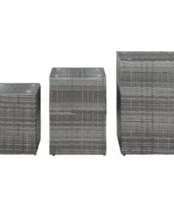 vidaXL Side Tables 3 pcs with Glass Top Grey Poly Rattan