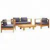 vidaXL 4 Piece Garden Lounge Set with Cushions Grey Solid Acacia Wood vidaXL 4 Piece Garden Lounge Set with Cushions Grey Solid Acacia Wood