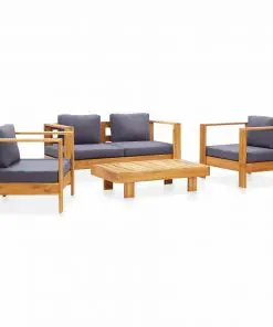 vidaXL 4 Piece Garden Lounge Set with Cushions Grey Solid Acacia Wood