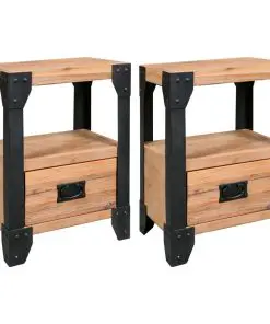 vidaXL Nightstands 2 pcs Solid Acacia Wood Steel 40x30x54 cm