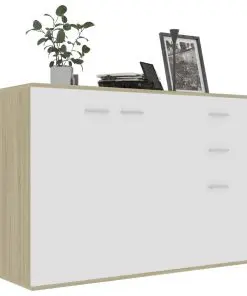 vidaXL Sideboard White and Sonoma Oak 105x30x75 cm Chipboard