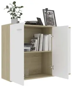 vidaXL Sideboard White and Sonoma Oak 105x30x75 cm Chipboard