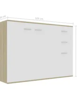 vidaXL Sideboard White and Sonoma Oak 105x30x75 cm Chipboard