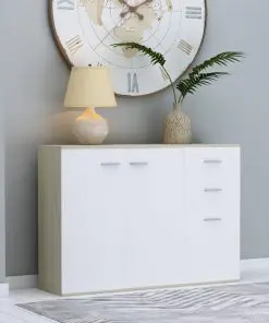 vidaXL Sideboard White and Sonoma Oak 105x30x75 cm Chipboard
