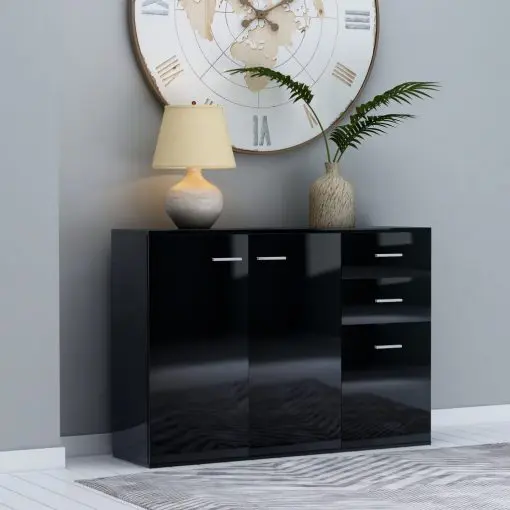 vidaXL Sideboard High Gloss Black 105x30x75 cm Chipboard