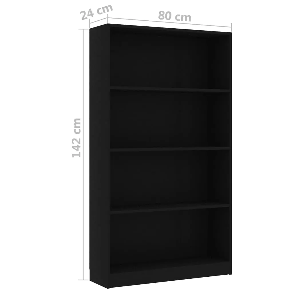 vidaXL 4-Tier Book Cabinet Black 80x24x142 cm Chipboard