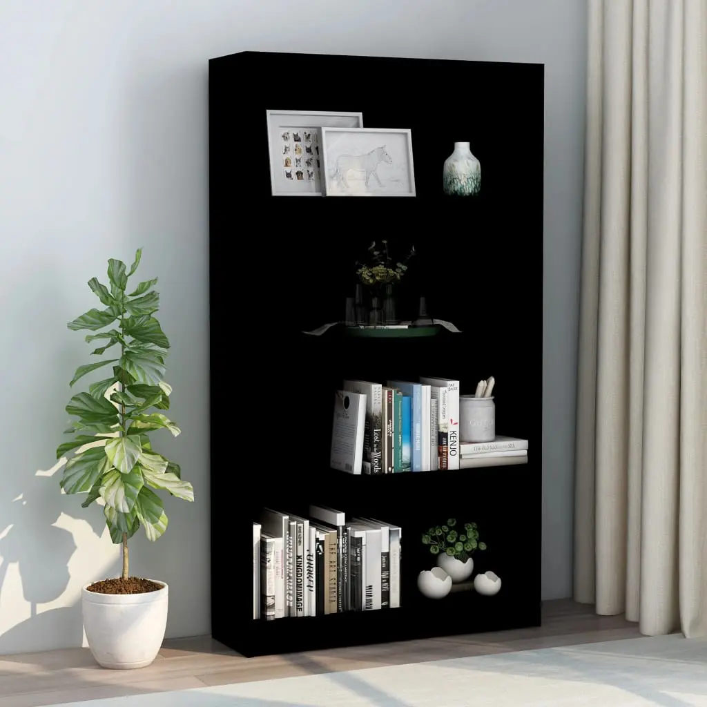 vidaXL 4-Tier Book Cabinet Black 80x24x142 cm Chipboard