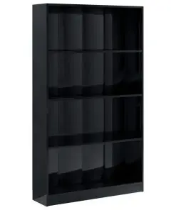 vidaXL 4-Tier Book Cabinet High Gloss Black 80x24x142 cm Chipboard