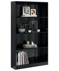 vidaXL 4-Tier Book Cabinet High Gloss Black 80x24x142 cm Chipboard